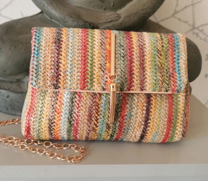 Sac en paille en bandoulière multicolore - photo numéro 2