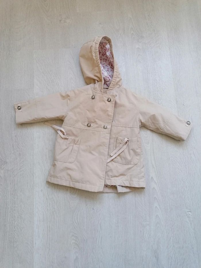Parka veste printemps beige fleurs bébé fille Dpam
