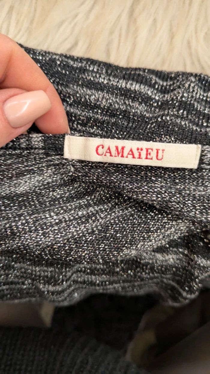 Haut long pull fin noir gris brillant fibre metalique - photo numéro 5