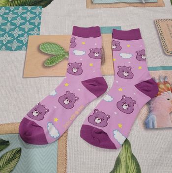 CHAUSSETTES BISOUNOURS CARE BEARS TETE PARME VIOLET ! NEUF !
