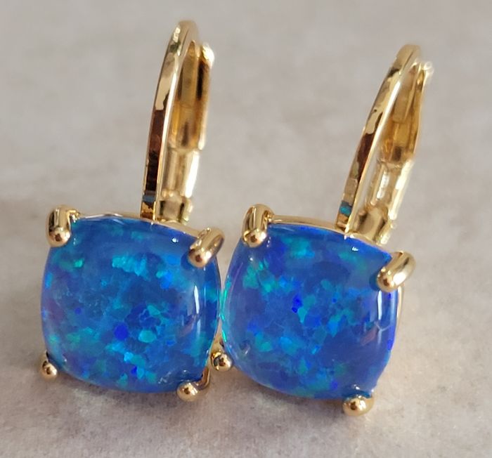 Boucle d'oreilles en pierre opale pailleté bleue - photo numéro 7