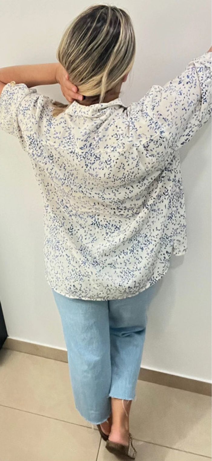 🌿 Chemise imprimé bleu sur fond écru Taille - photo numéro 10