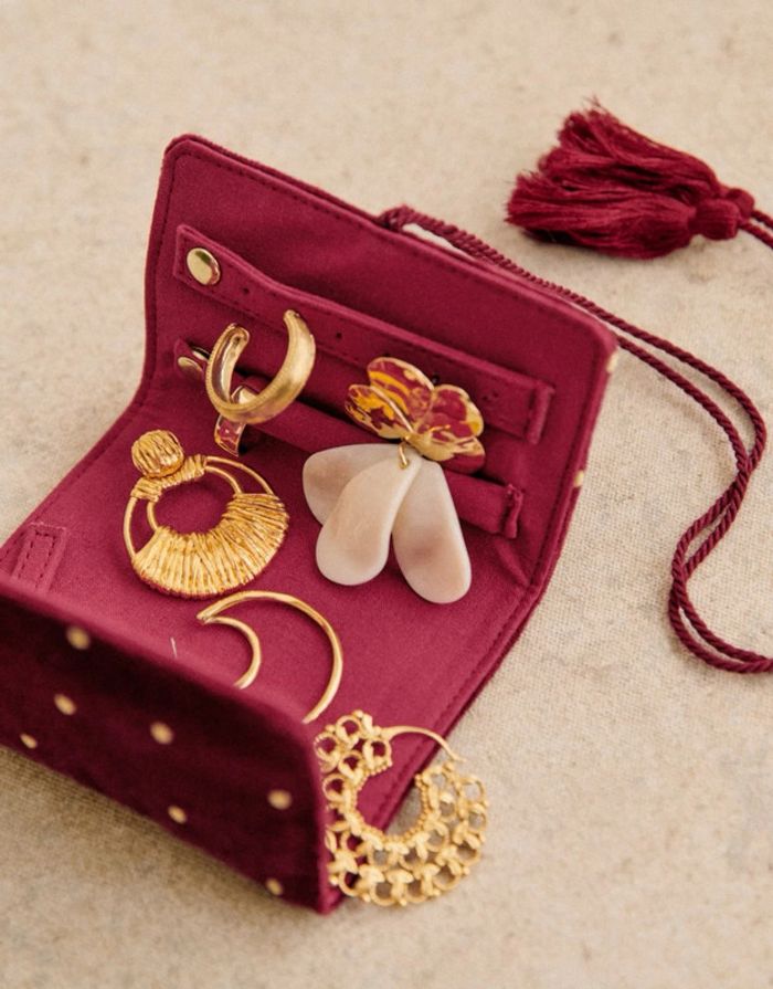 Mini pochette bijoux bordeaux à pois dorés - photo numéro 2