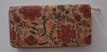 Portefeuille zippé imprimé fleuri en liège