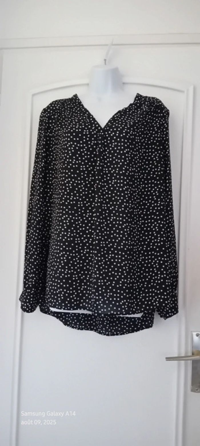 Blouse longue fluide col V manches longues à pois noir et blanc femme XL - photo numéro 10