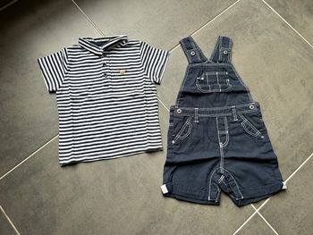 Ensemble 2 articles t-shirt imitation polo et salopette été obaibi bébé garçon