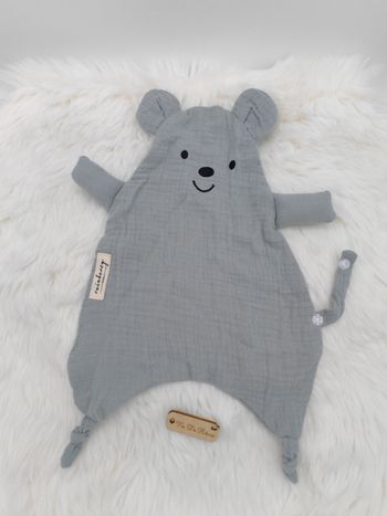 Doudou plat ours Lange Gaze de Coton Rainberry gris
