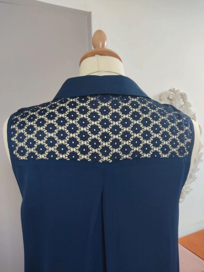 Chemise bleue marine sans manches femme à dentelle 40 Neuve - photo numéro 7