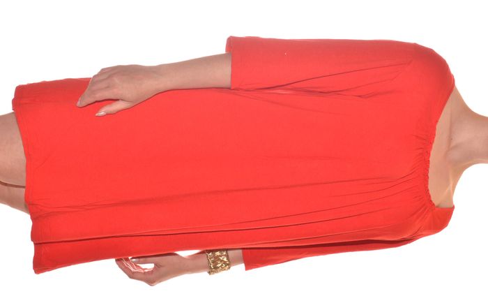 robe d'été rouge uni manches 3/4 élastiquée fluide taille L - photo numéro 4