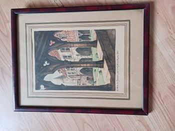 tableau avec gravure Le cloitre de Beauvais et la salle du Chapetre 38 x 29 cm