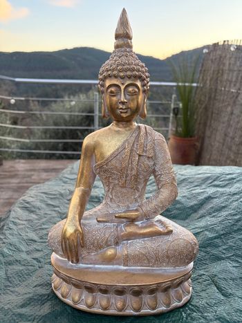 Buddha doré assis Zen décoration jardin 38x20cm