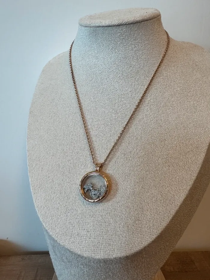 Collier Médaillon flottant Pandora Authentique plaqué Or rose avec 3 éléments en Argent - photo numéro 7