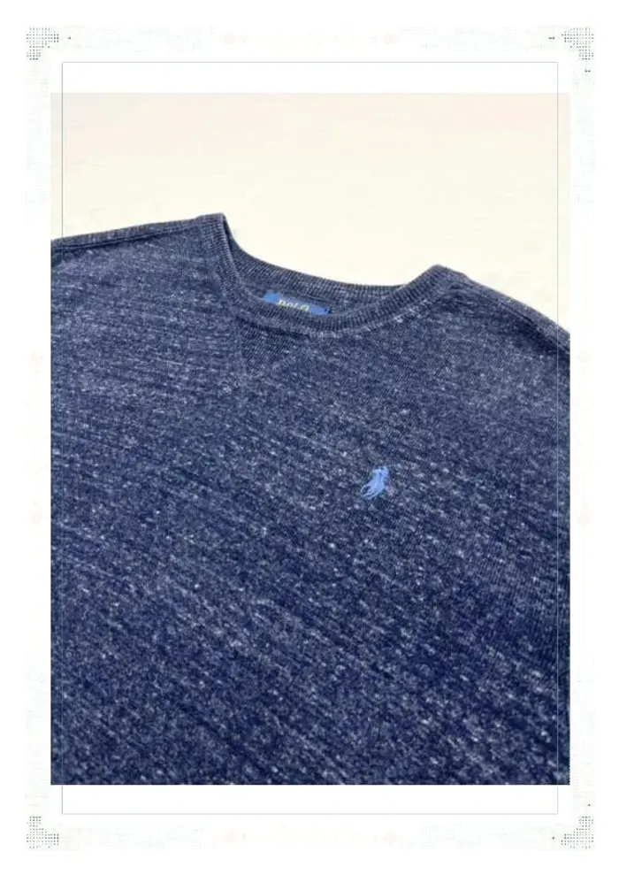 Ralph Lauren pull col rond bleu marine chiné homme taille M coton - photo numéro 4