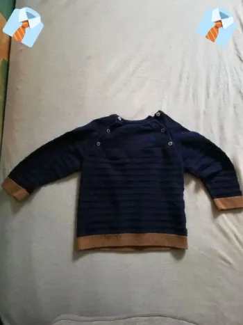 Pull Bleu Marine à Rayures Marron - Taille 18 Mois (Obaïbi)