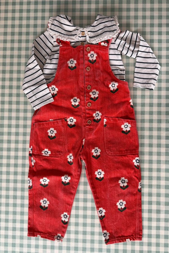 Ensemble salopette et 2 t-shirt manches longues Bout’chou 24 mois - photo numéro 2
