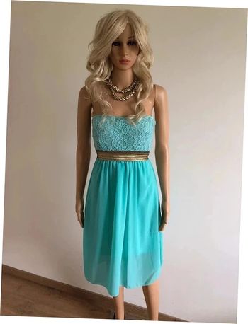 Robe bustier turquoise et dorée avec dentelle taille unique jamais portée