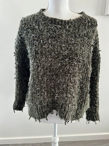 Pull poilu en maille chenille kaki blanc et argenté It Hippie T38/40 M/L