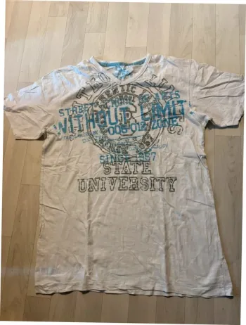 T-shirt manches courtes blanc avec écriture turquoise et gris stonepark XL très bon état