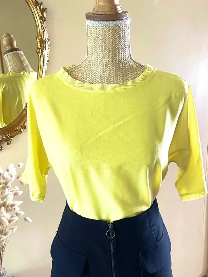 Sublime blouse chemise manche 3/4 à col rond jaune - photo numéro 9
