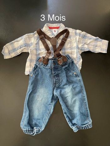 Ensemble chemise et jean à bretelles 3 mois