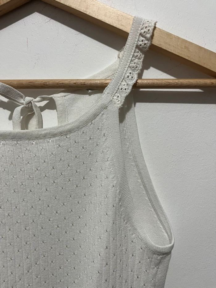 Top vintage col ras du cou / halter uni blanc avec volant - photo numéro 3