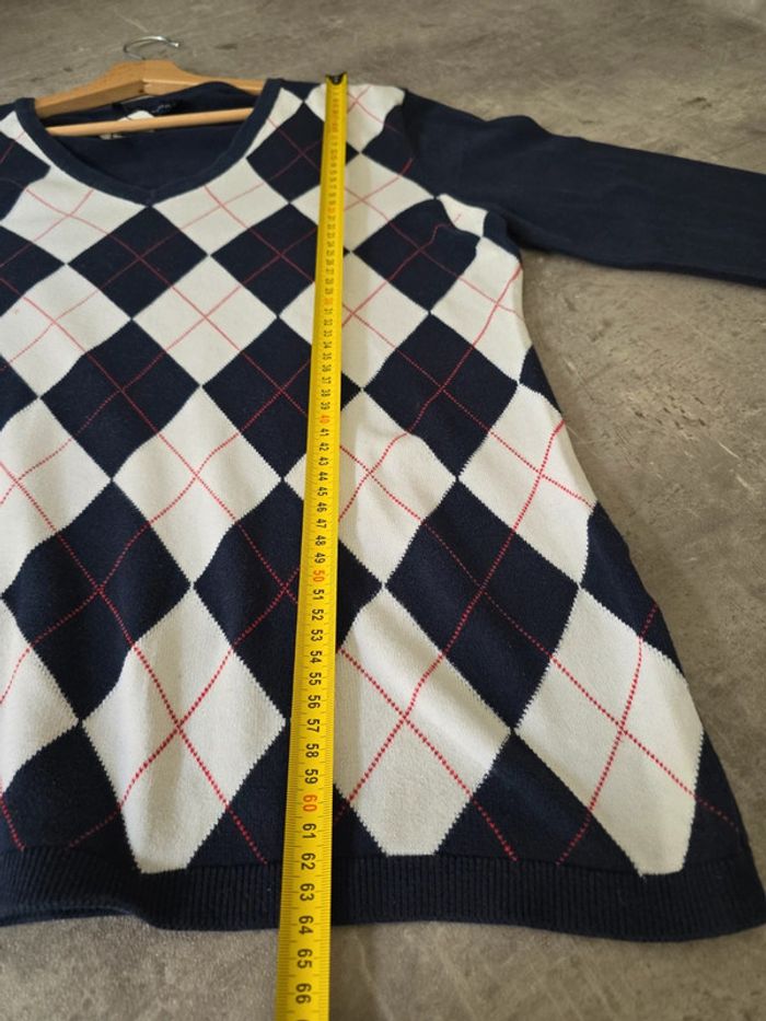 pull tommy hilfiger femme xl col v argyle preppy vintage marine blanc - photo numéro 10