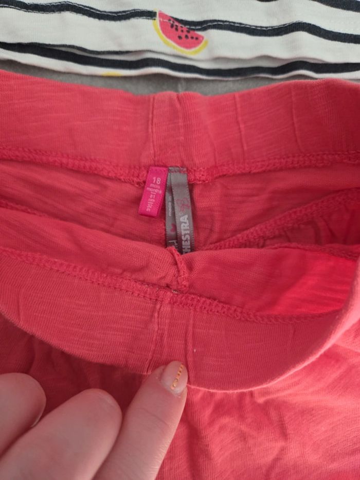 Ensemble 2 pièces bébé fille 100% coton short rose débardeur marinière T18mois TBE orchestra - photo numéro 3