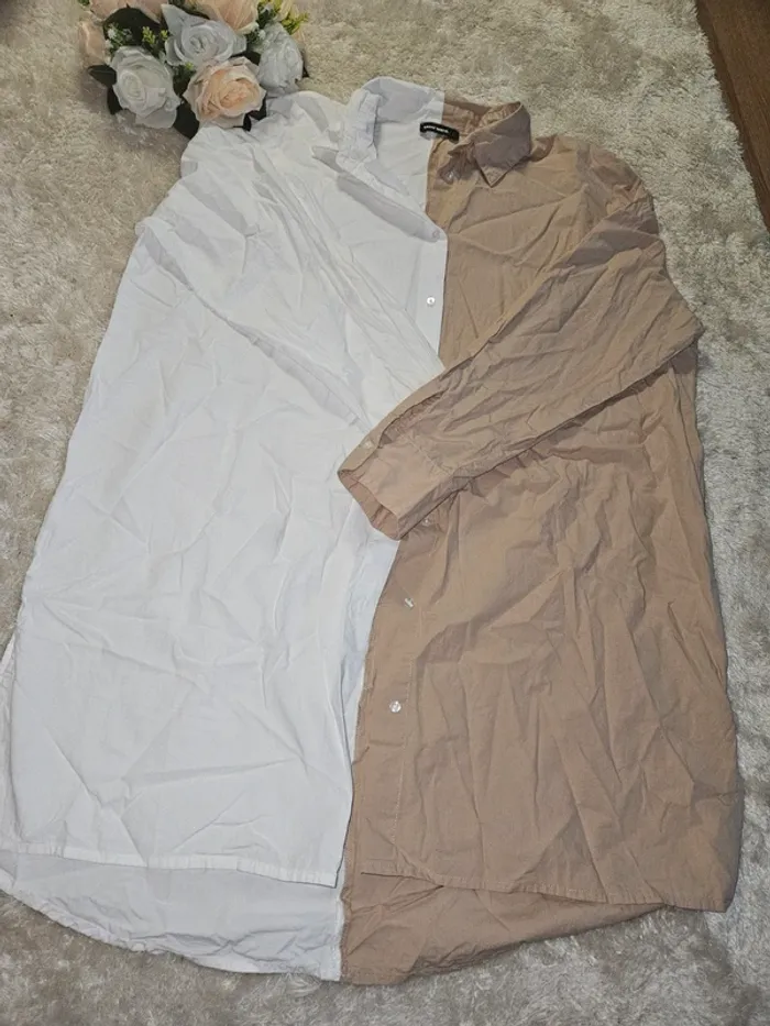 Chemise longue blanche et beige - photo numéro 3