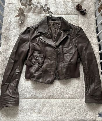 Veste courte cuir véritable marron