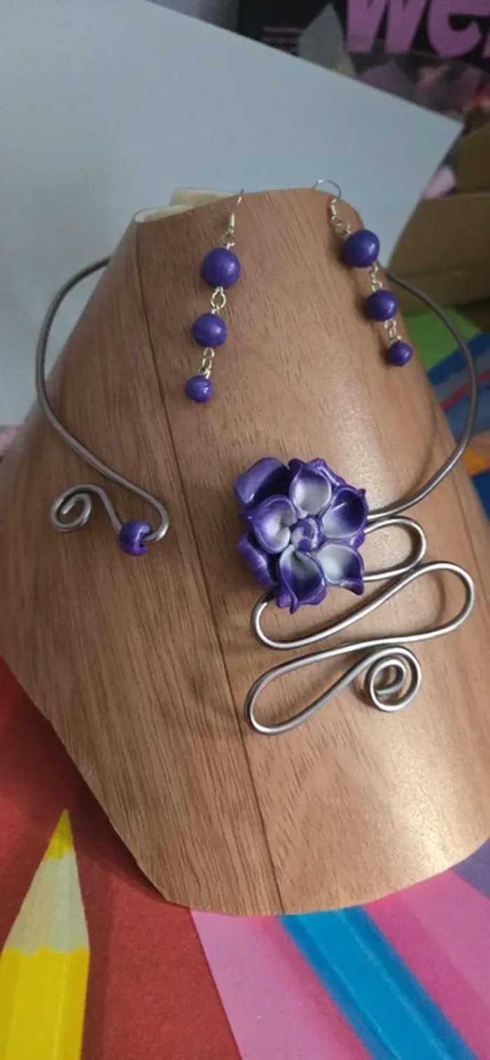 Parure Fimo violet neuf - photo numéro 5