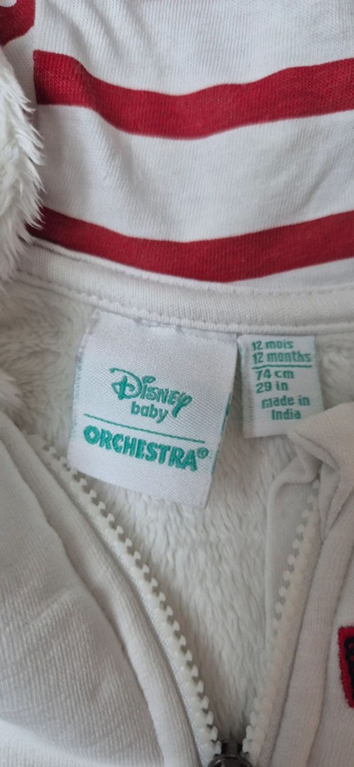 Sweat gilet zippé avec capuche Disney Minnie taille 12 mois - photo numéro 3