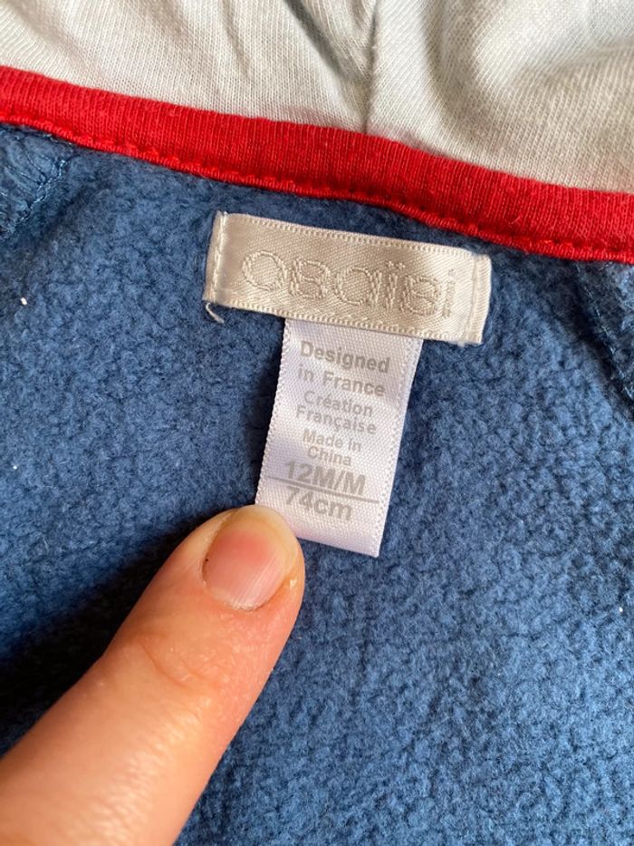 Beau gilet bleu à capuche Obaïbi T. 12 mois/74 cm garçon TBE - photo numéro 6