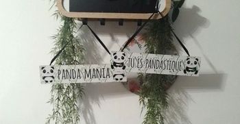 2 plaques décoratives thème panda humoristique ( 37x8cm)