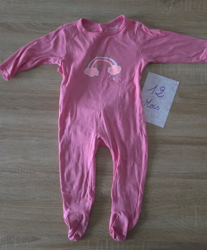 Pyjama rose coton arc en ciel 12 mois
