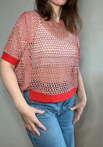 Pull tee-shirt grosse maille Roberto Verino – rouge/beige – taille 38/40 – bon état