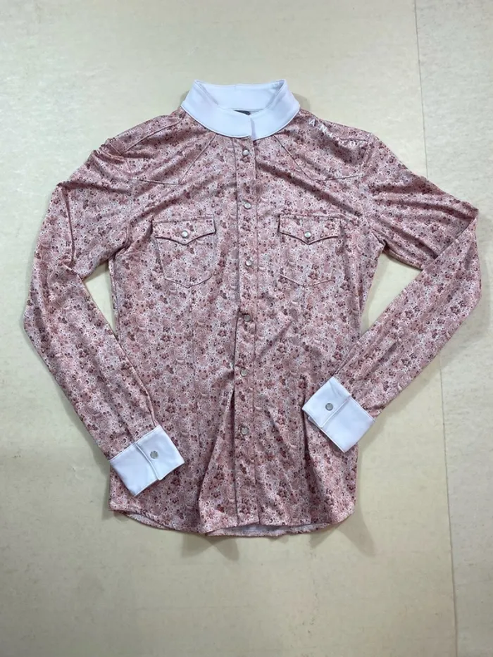 Polo manches longues ANIMO – Motif fleuri rose – Taille 36