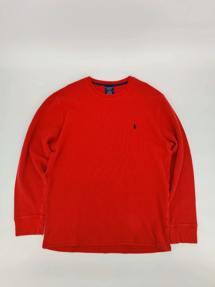 Pull Crewneck Léger Ralph Lauren Nid D'abeilles Rouge Logo Brodé Bleu Marine Taille L Homme - photo numéro 3