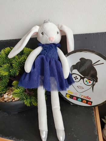 peluche ma reine lapine lapin blanc bleu argenté robe paillettes sergent major smape0020