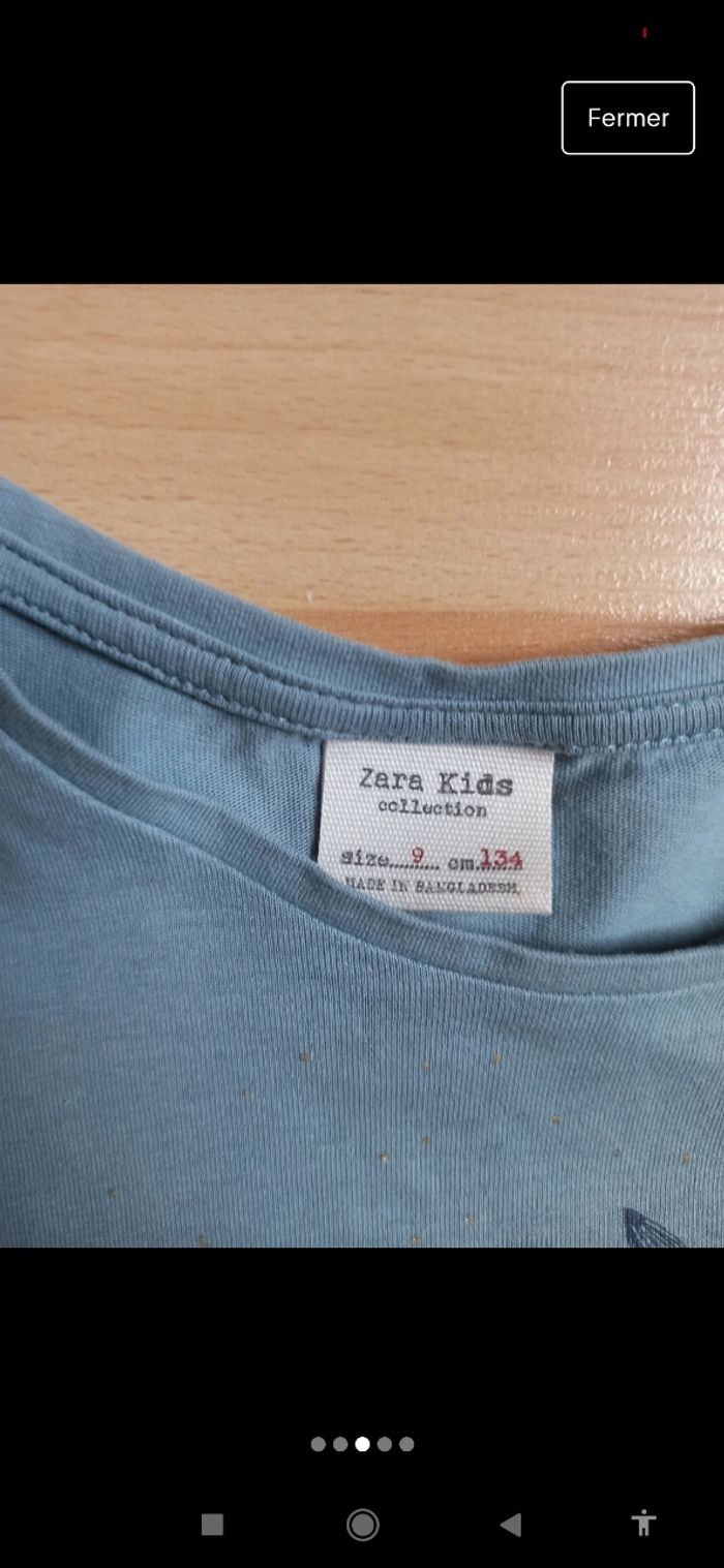 T-shirt manches longues bleu gris avec oiseau Zara kids 9 ans - photo numéro 3