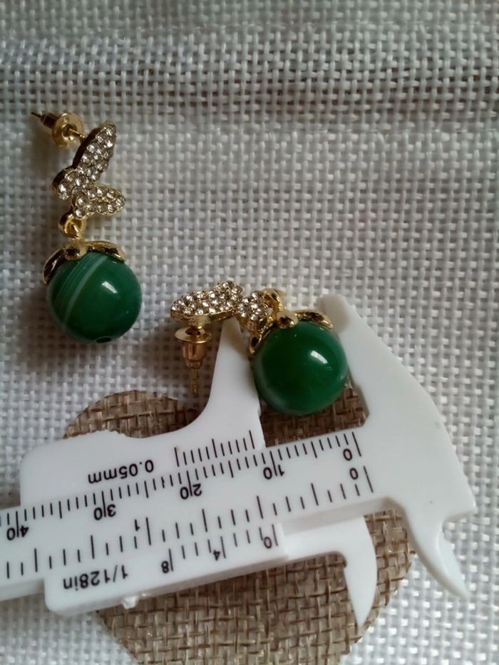Boucles d'oreilles papillons et pierres d'agate verte - photo numéro 3