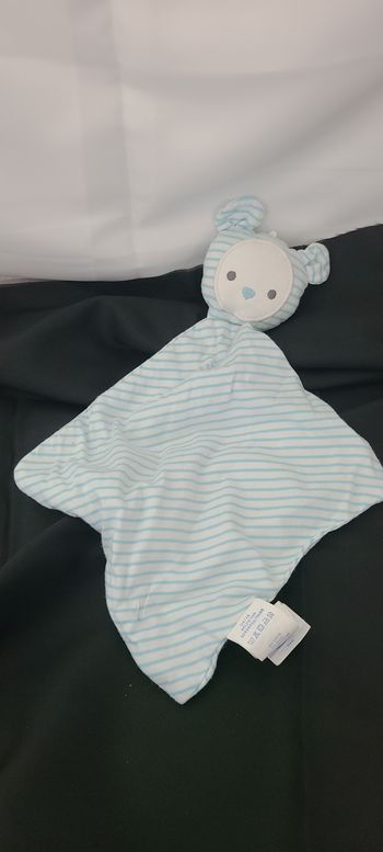 Doudou plat ours souris blanc bleu rayures Obaibi