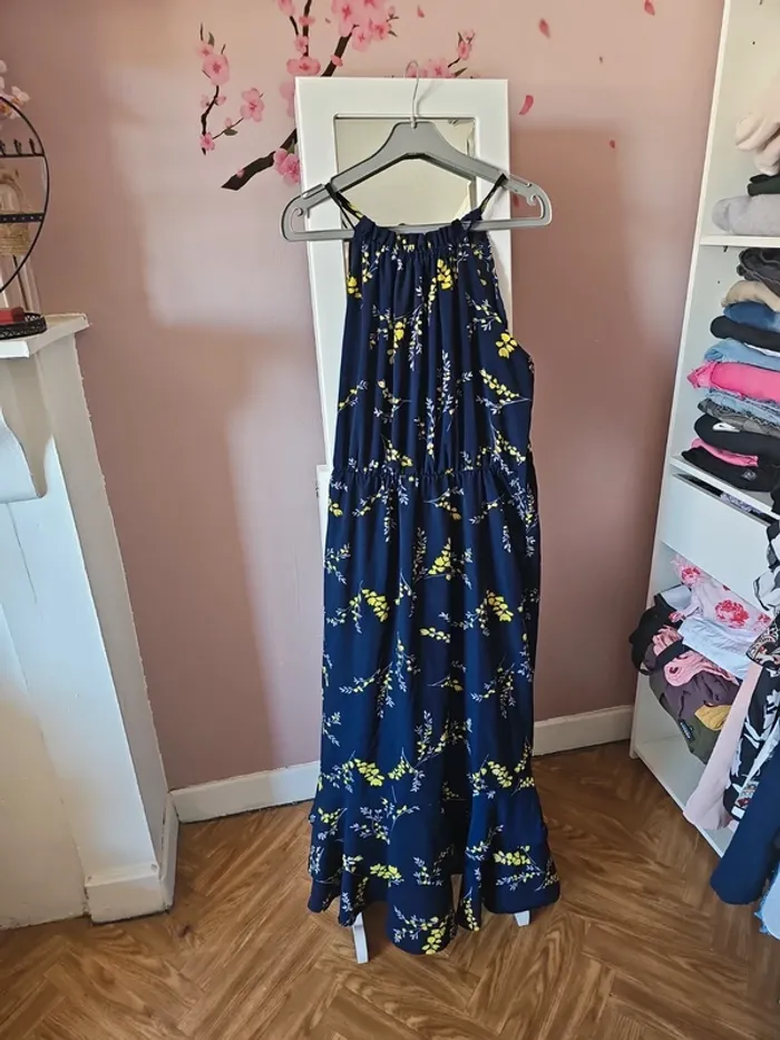 Robe été bleu fleur jaune t40