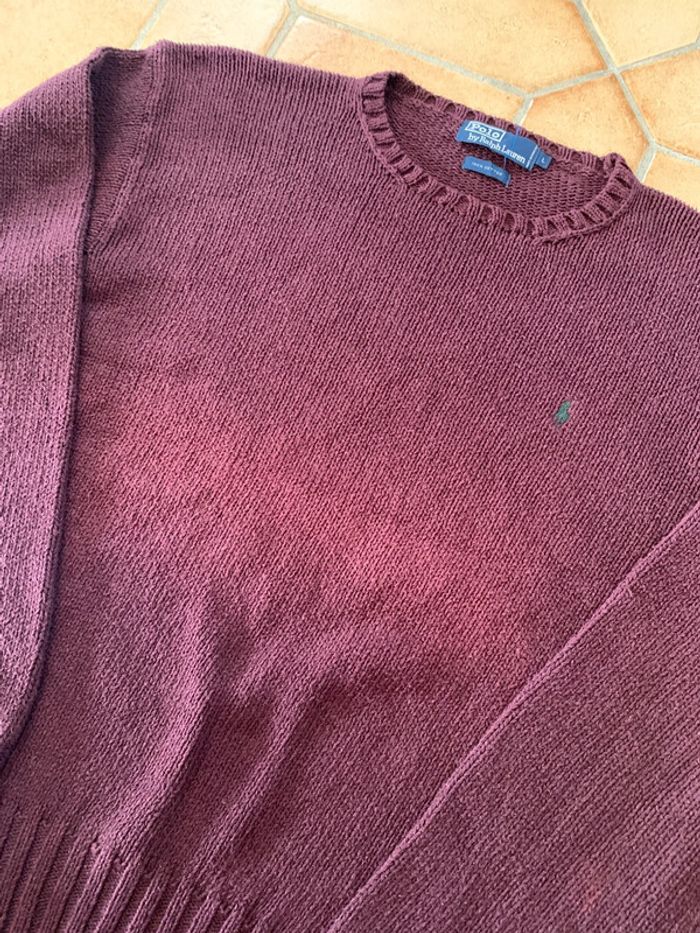 Pull sweat en maille bordeaux vintage Ralph Lauren cavalier vert - photo numéro 4