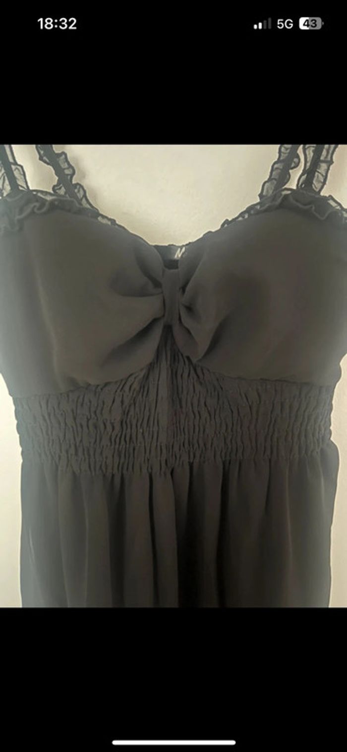 Robe noire en voile doublée - Taille 38, Mim, bas volanté élégant - photo numéro 6
