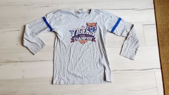 Vêtement mixte garçon fille tee-shirt manches longues gris motif tigre Tiger champion 16 ans