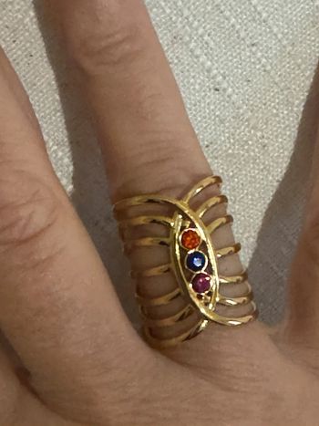 Bague xl réglable acier inoxydable or cristaux couleur