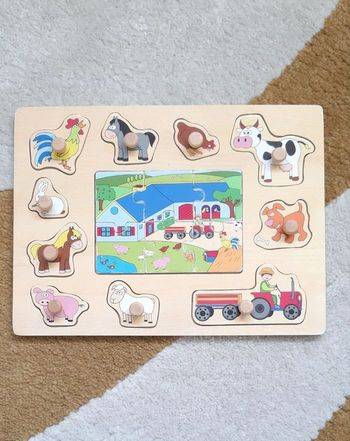 Puzzle et jeu de placement encastrement en bois animaux de la ferme