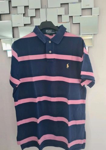 Polo Ralph Lauren rayé marine et rose - Taille L