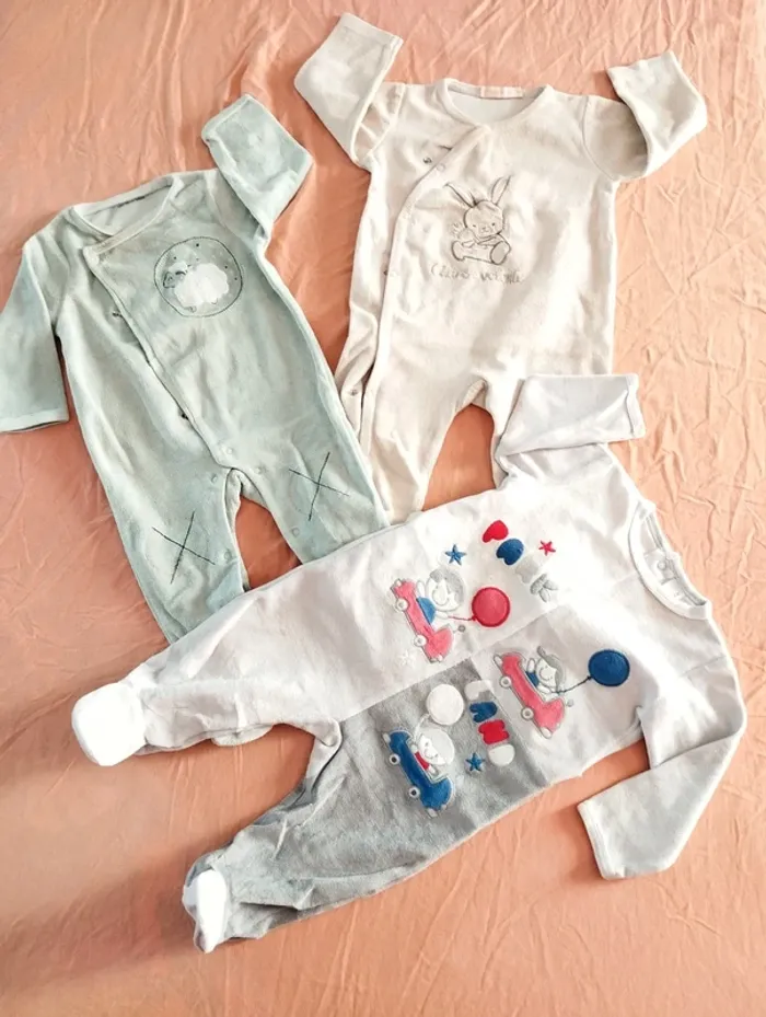 * Lot de 3 pyjamas chauds gris, vert pâle T6M Tex Verbaudet Gémo