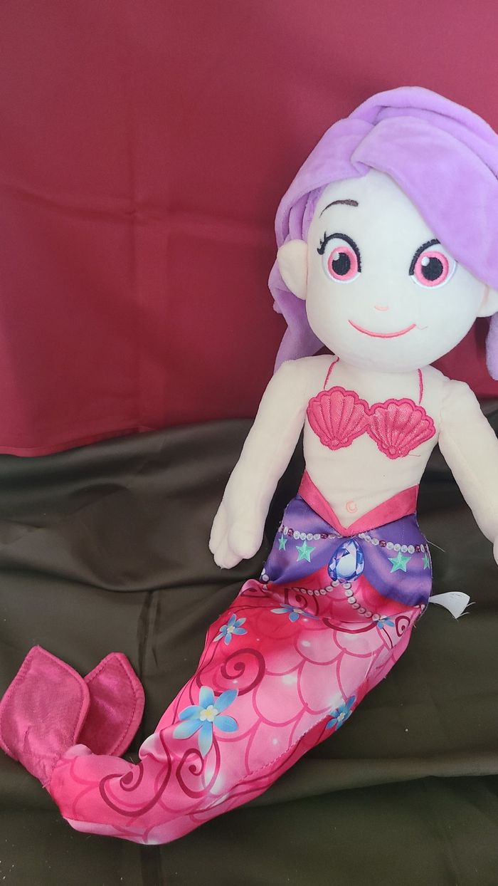 Grande peluche poupée sirène mauve violet rose GMBH - photo numéro 3
